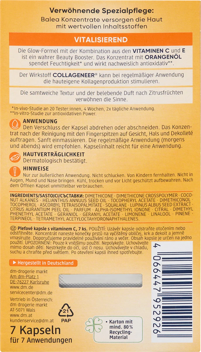 Balea Concentrated Vitamin C Capsules for Radiant Skin - 7 Capsules