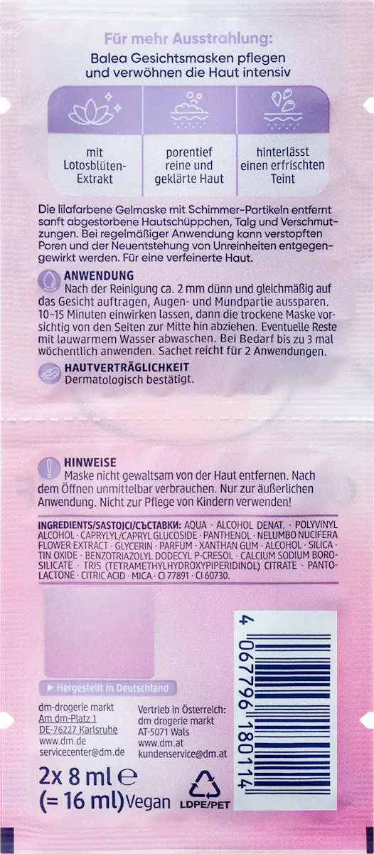 Peel-Off Mask to Enhance Skin Radiance and Freshness by Balea - 16 ml (2×8 ml)